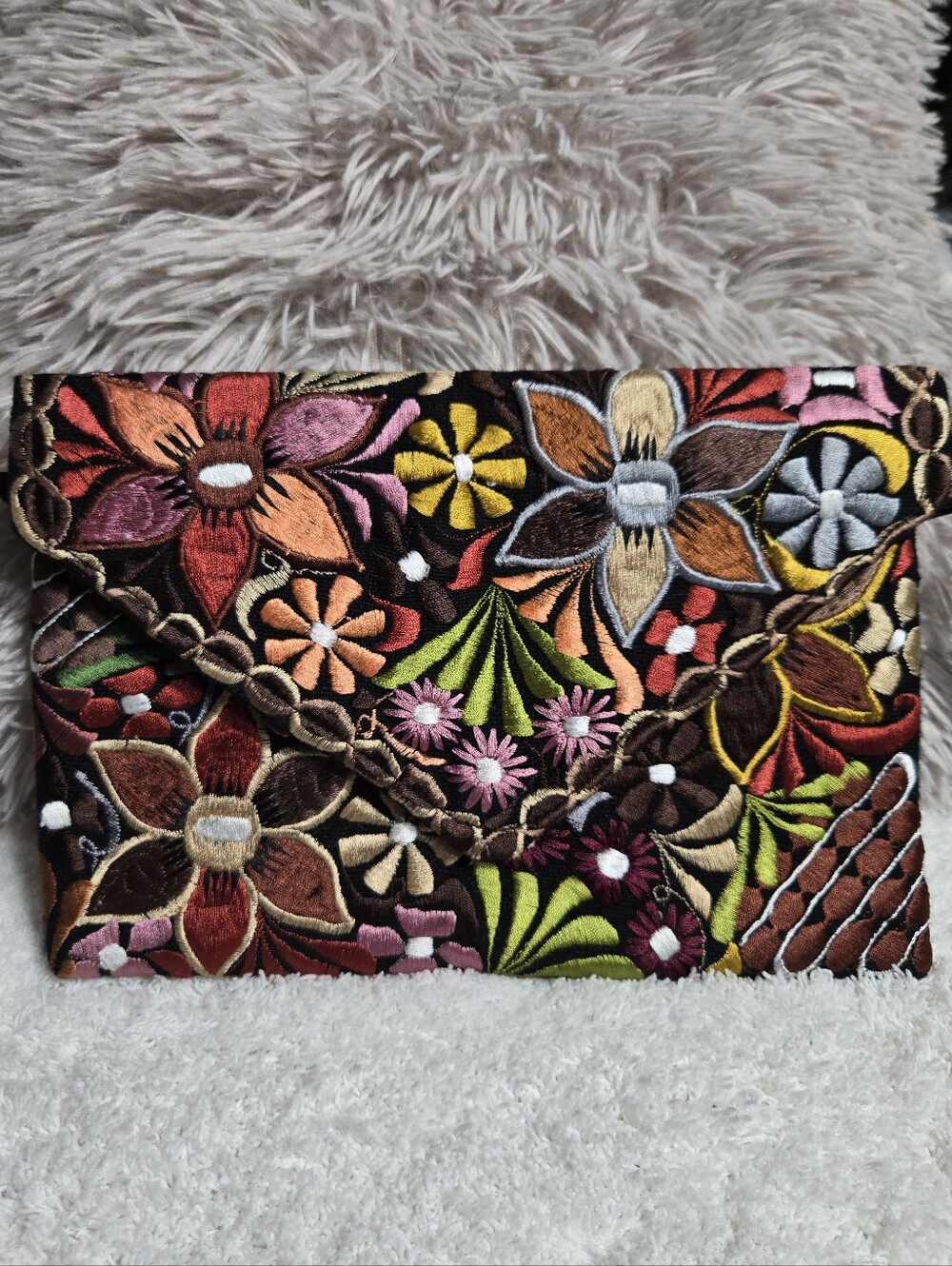 Handmade Embroidered Clutch Crossbody Bag Floral Design